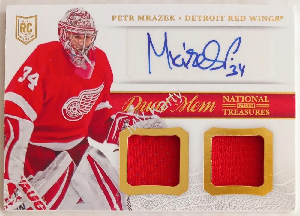 2013-14 Panini National Treasures - Dual Memorabilia Autographs #DM-PMR Petr Mrazek