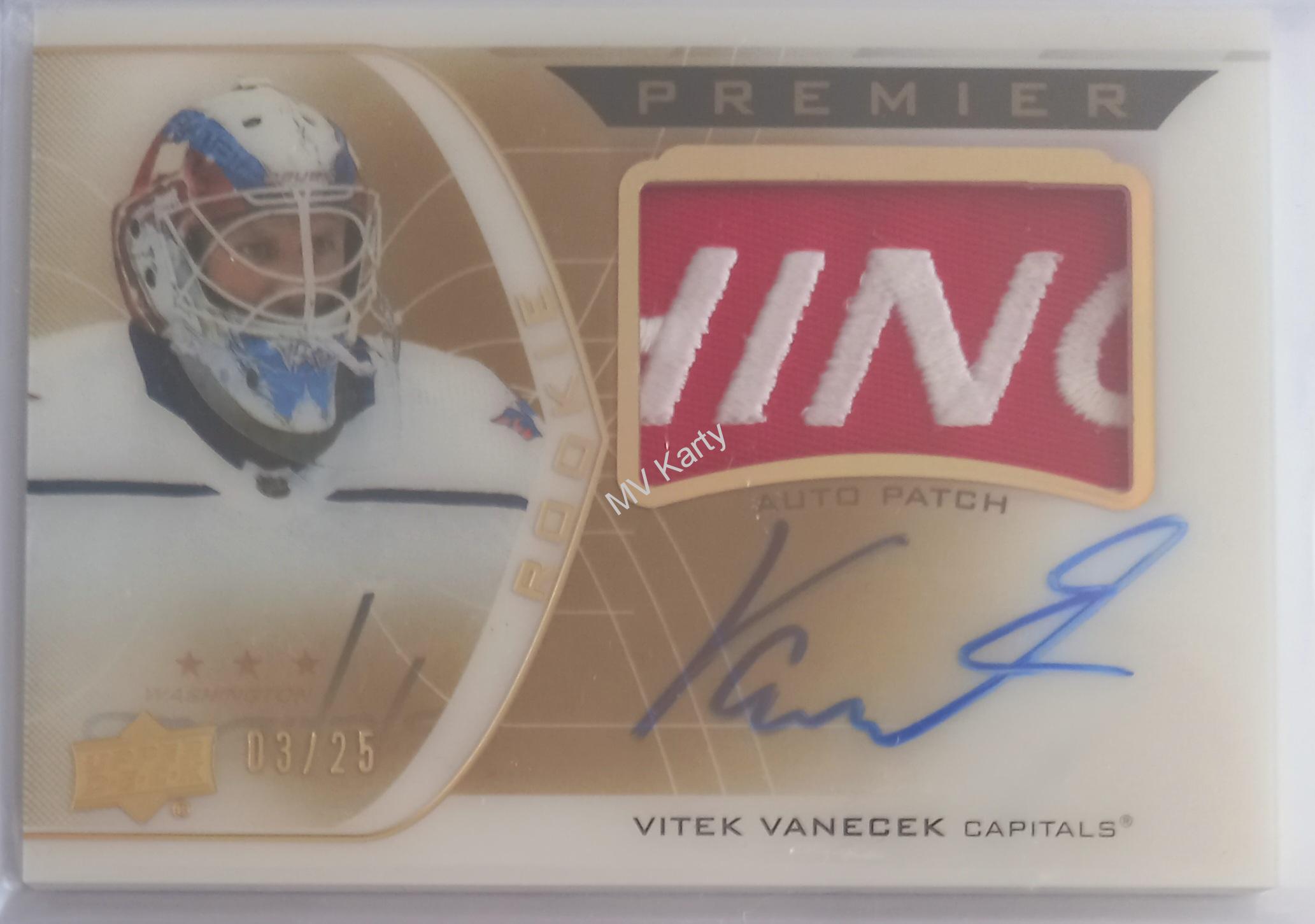 2020-21 Upper Deck Premier - Acetate Rookie Auto Patch Horizontal - Gold #AHR-VV Vitek Vanecek #/25