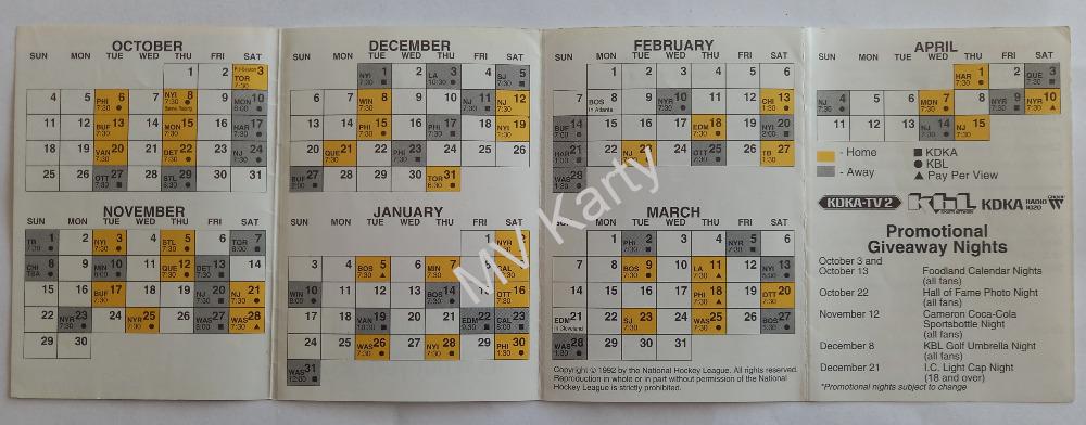 1992-93 Pittsburgh Penguins schedule (Rozpis zápasů sezóny)