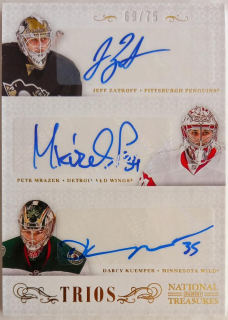 2013-14 Panini National Treasures - Trios #3S-RKG  Darcy Kuemper, Jeff Zatkoff, Petr Mrazek #/75