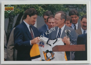 1991-92 Upper Deck - [Base] - French #47 Mario Lemieux, George H.W. Bush