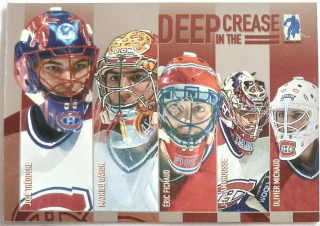 2003-04 In the Game Be A Player Memorabilia - Deep in the Crease #DC-3 - Jose Theodore, Mathieu Garon, Jean-Francois Damphousse, Eric Fichaud, Olivier Michaud