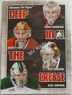 2010-11 In the Game Between the Pipes - Deep in the Crease #DC-07  Corey Crawford, Marty Turco, Alec Richards, Kent Simpson
