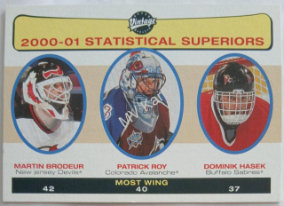 2001-02 Upper Deck Vintage - [Base] #267 Statistical Superiors - Patrick Roy, Martin Brodeur, Dominik Hasek