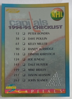 1994-95 Score - [Base] - Gold Line Pinnacle Punched #275 Checklist - Washington Capitals Team, Winnipeg Jets Team