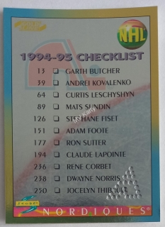1994-95 Score - [Base] - Gold Line Pinnacle Punched #272 Checklist - St. Louis Blues Team, Quebec Nordiques Team