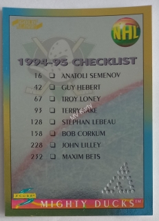 1994-95 Score - [Base] - Gold Line Pinnacle Punched #263 Checklist - Anaheim Ducks (Mighty Ducks of Anaheim) Team, Boston Bruins Team