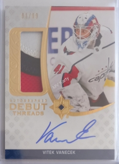 2020-21 Upper Deck Ultimate Collection - Debut Threads Auto Patch #ADT-VV  Vitek Vanecek #/99